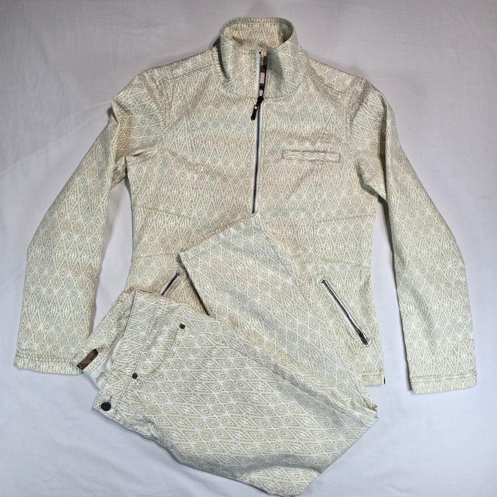 prAna Geometric Ikat Diamond Print Jacket and Pants Set‎ Cream Tan Small 4/27